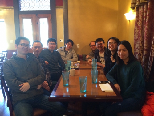 The 2017 Ye group sitting around a table for a winter lunch